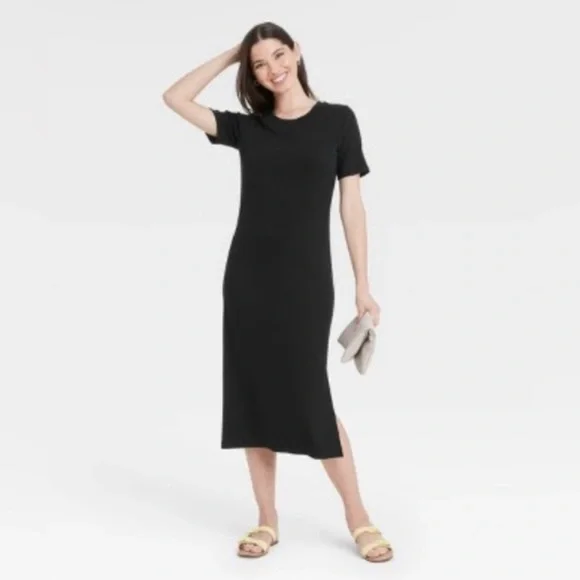 a new day | Dresses | A New Day Xsmall Black Short Sleeve Rib Knit Tshirt  Midi Dress | Poshmark
